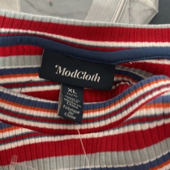 ModCloth Tee Shirt Top Womens XL Striped Multicolor Textured Ribbed Stretch NWT - Picture 8 of 10